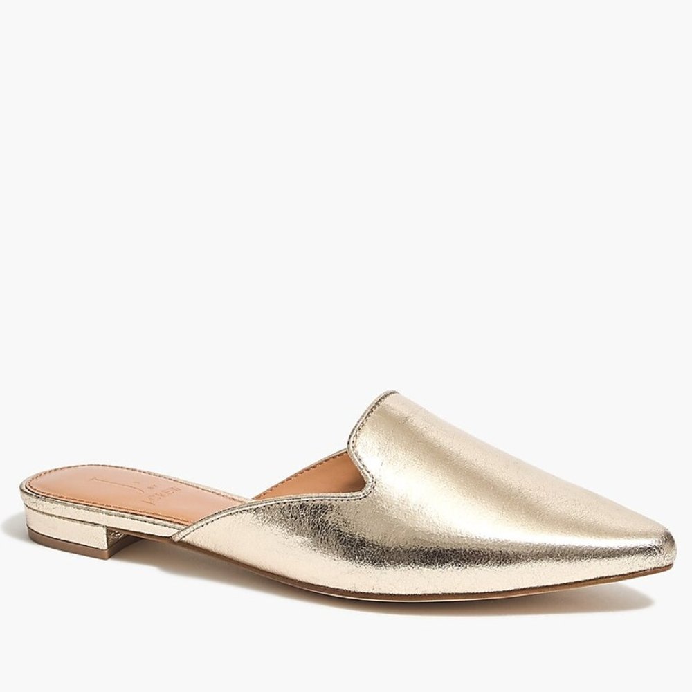 J. Crew | Metallic Gold Crackle Mule Slides | 8.5